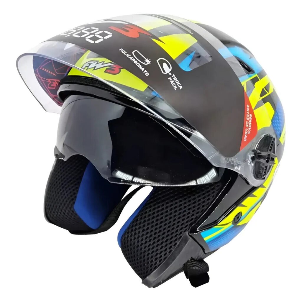 Capacete Fw3 Moto Aberto X Open 43 Oculos Fume Interno